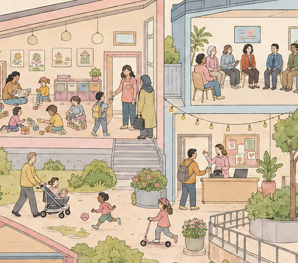Community members taking part in programs and services at a neighbourhood centre
